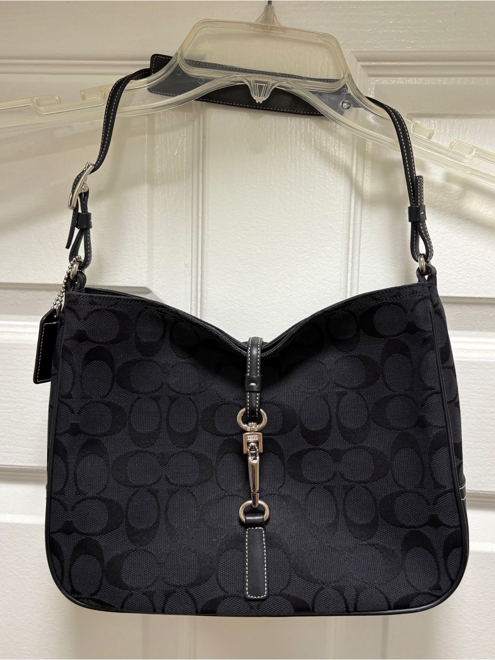 Coach Hamptons Monogram Black Leather Clip Bag Y2K Vintage Purse Silver Hardware